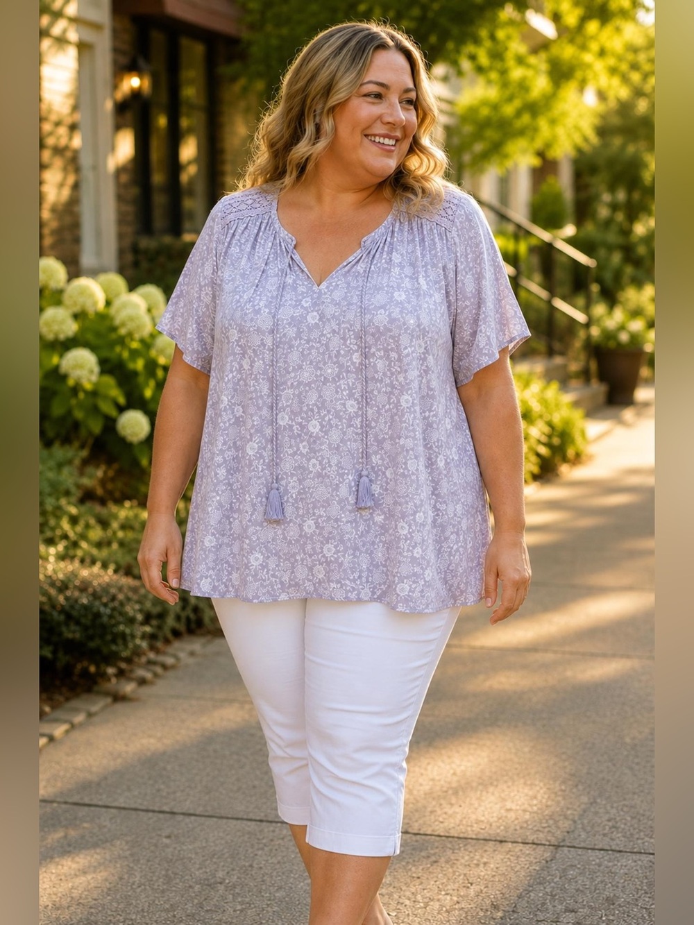 Como Vintage Lavender Floral Tunic Blouse
